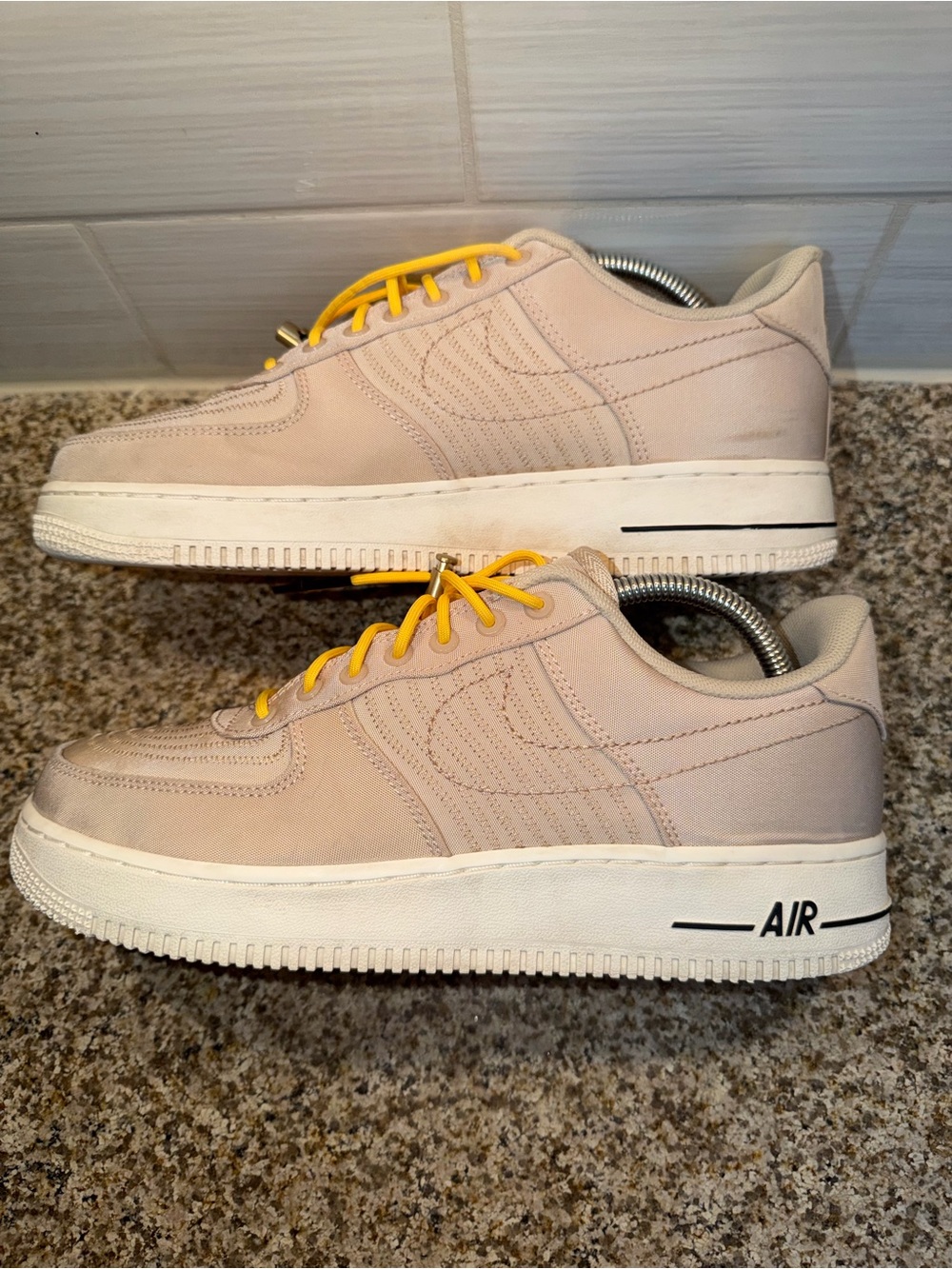 Men’s Neutral Beige Athletic Sneakers with Yellow Laces